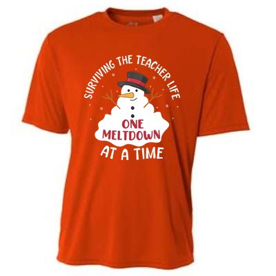 Surviving The Teacher Life One Meltdown At A Time Christmas Cute Gift Cooling Performance Crew T-Shirt