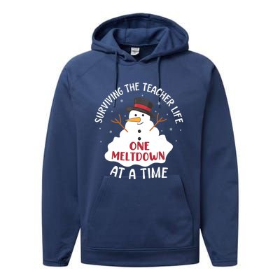 Surviving The Teacher Life One Meltdown At A Time Christmas Cute Gift Performance Fleece Hoodie