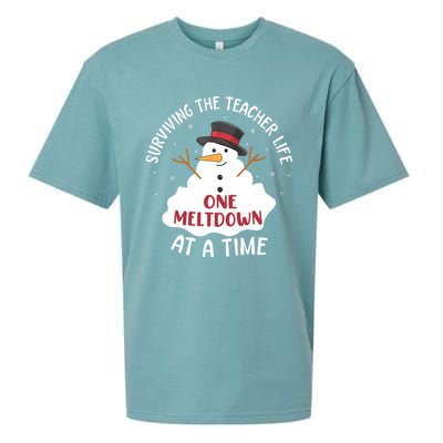 Surviving The Teacher Life One Meltdown At A Time Christmas Cute Gift Sueded Cloud Jersey T-Shirt