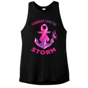 Stronger Than The Storm Fight Breast Cancer Ribbon Wear Pink Ladies PosiCharge Tri-Blend Wicking Tank