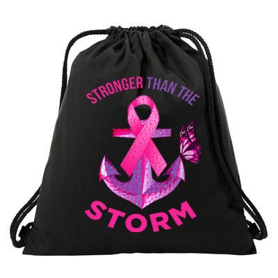 Stronger Than The Storm Fight Breast Cancer Ribbon Wear Pink Drawstring Bag