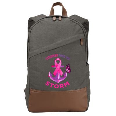 Stronger Than The Storm Fight Breast Cancer Ribbon Wear Pink Cotton Canvas Backpack