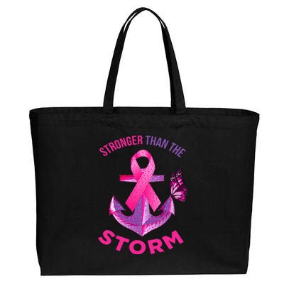 Stronger Than The Storm Fight Breast Cancer Ribbon Wear Pink Cotton Canvas Jumbo Tote