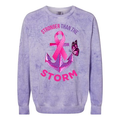 Stronger Than The Storm Fight Breast Cancer Ribbon Wear Pink Colorblast Crewneck Sweatshirt