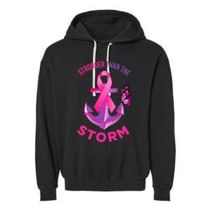 Stronger Than The Storm Fight Breast Cancer Ribbon Wear Pink Garment-Dyed Fleece Hoodie