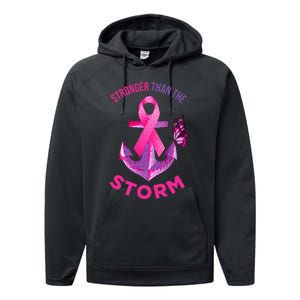 Stronger Than The Storm Fight Breast Cancer Ribbon Wear Pink Performance Fleece Hoodie