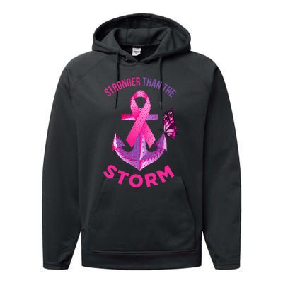 Stronger Than The Storm Fight Breast Cancer Ribbon Wear Pink Performance Fleece Hoodie