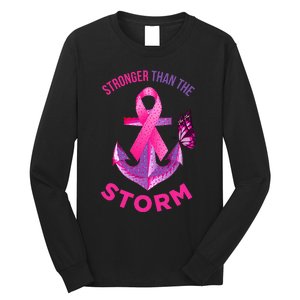 Stronger Than The Storm Fight Breast Cancer Ribbon Wear Pink Long Sleeve Shirt