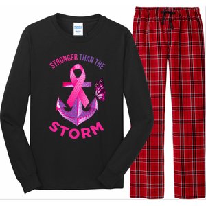 Stronger Than The Storm Fight Breast Cancer Ribbon Wear Pink Long Sleeve Pajama Set