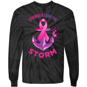 Stronger Than The Storm Fight Breast Cancer Ribbon Wear Pink Tie-Dye Long Sleeve Shirt