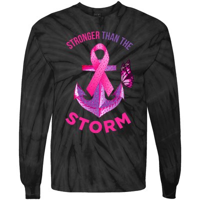 Stronger Than The Storm Fight Breast Cancer Ribbon Wear Pink Tie-Dye Long Sleeve Shirt