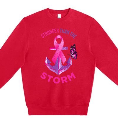 Stronger Than The Storm Fight Breast Cancer Ribbon Wear Pink Premium Crewneck Sweatshirt