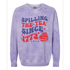 Spilling The Tea Since 1773 Retro Groovy History Teacher Fun Colorblast Crewneck Sweatshirt