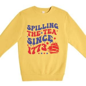 Spilling The Tea Since 1773 Retro Groovy History Teacher Fun Premium Crewneck Sweatshirt