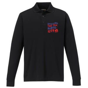 Spilling The Tea Since 1773 Retro Groovy History Teacher Fun Performance Long Sleeve Polo