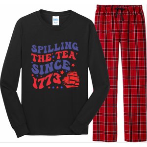 Spilling The Tea Since 1773 Retro Groovy History Teacher Fun Long Sleeve Pajama Set