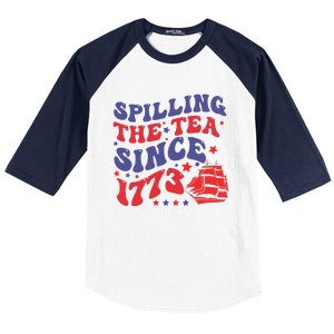 Spilling The Tea Since 1773 Retro Groovy History Teacher Fun Baseball Sleeve Shirt