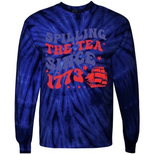 Spilling The Tea Since 1773 Retro Groovy History Teacher Fun Tie-Dye Long Sleeve Shirt