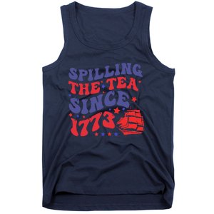 Spilling The Tea Since 1773 Retro Groovy History Teacher Fun Tank Top