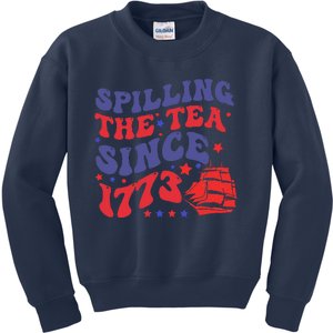 Spilling The Tea Since 1773 Retro Groovy History Teacher Fun Kids Sweatshirt