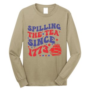 Spilling The Tea Since 1773 Retro Groovy History Teacher Fun Long Sleeve Shirt