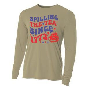 Spilling The Tea Since 1773 Retro Groovy History Teacher Fun Cooling Performance Long Sleeve Crew