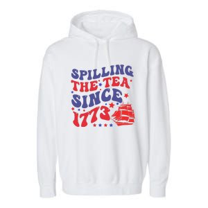 Spilling The Tea Since 1773 Retro Groovy History Teacher Fun Garment-Dyed Fleece Hoodie