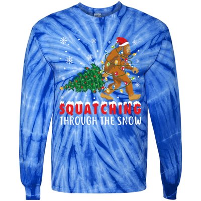 Squatching Through The Snow Christmas Bigfoot Sasquatch Cute Gift Tie-Dye Long Sleeve Shirt