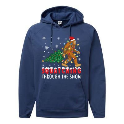 Squatching Through The Snow Christmas Bigfoot Sasquatch Cute Gift Performance Fleece Hoodie