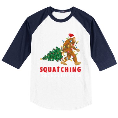 Squatching Through The Snow Christmas Bigfoot Sasquatch Cute Gift Baseball Sleeve Shirt