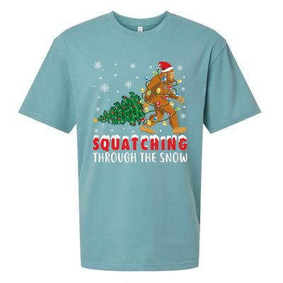 Squatching Through The Snow Christmas Bigfoot Sasquatch Cute Gift Sueded Cloud Jersey T-Shirt