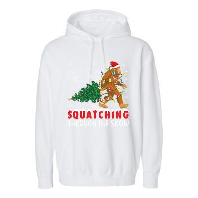 Squatching Through The Snow Christmas Bigfoot Sasquatch Cute Gift Garment-Dyed Fleece Hoodie