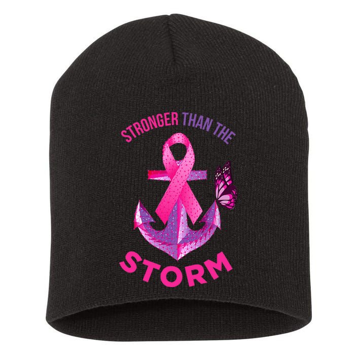 Stronger Than The Storm Fight Breast Cancer Short Acrylic Beanie