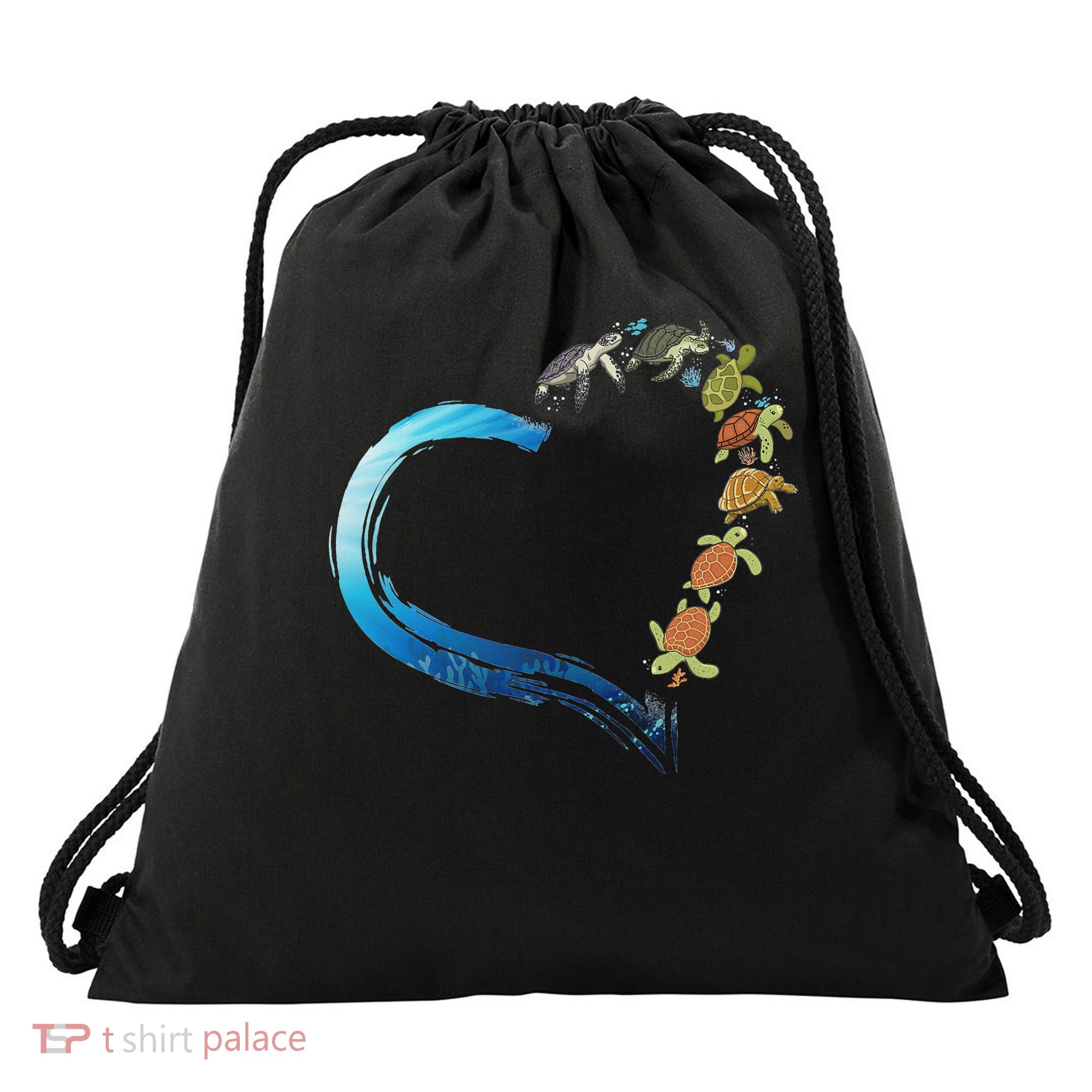 Sea Turtle Tortoise Heart Drawstring Bag