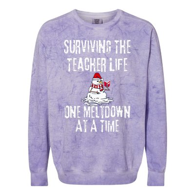 Surviving The Teacher Life One Meltdown At A Time Christmas Colorblast Crewneck Sweatshirt