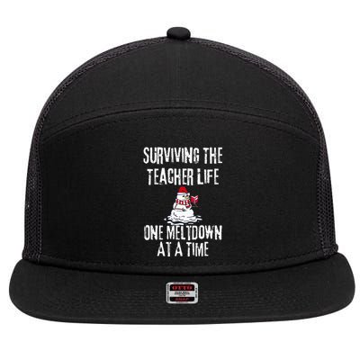 Surviving The Teacher Life One Meltdown At A Time Christmas 7 Panel Mesh Trucker Snapback Hat