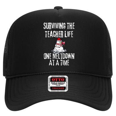 Surviving The Teacher Life One Meltdown At A Time Christmas High Crown Mesh Back Trucker Hat