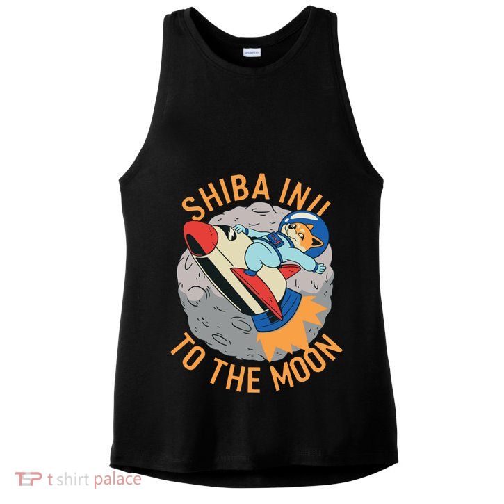 Shiba To The Moon Fox Rocket Ship Ladies PosiCharge Tri-Blend Wicking Tank