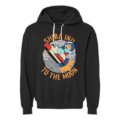 Shiba To The Moon Fox Rocket Ship Garment-Dyed Fleece Hoodie