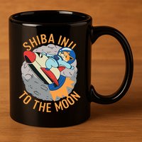 Shiba To The Moon Fox Rocket Ship 11oz C Handle Ceramic Mug