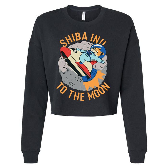 Shiba To The Moon Fox Rocket Ship Cropped Pullover Crew