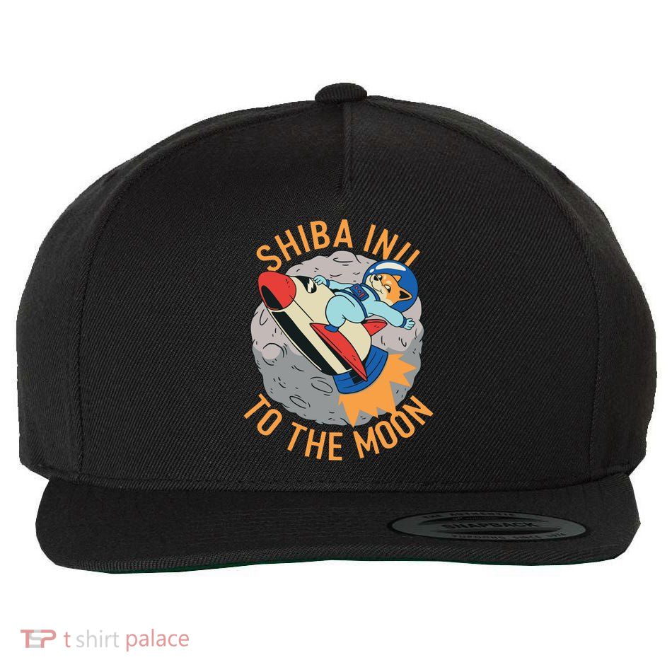 Shiba To The Moon Fox Rocket Ship Wool Snapback Cap