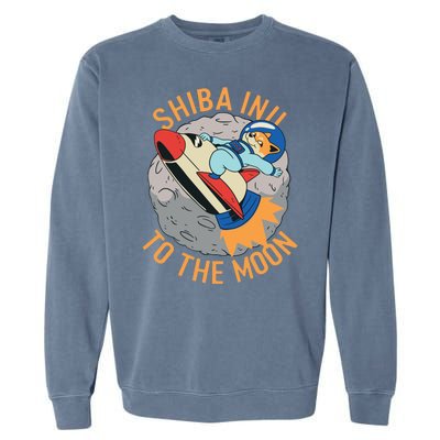 Shiba To The Moon Fox Rocket Ship Garment-Dyed Sweatshirt