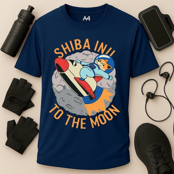 Shiba To The Moon Fox Rocket Ship Cooling Performance Crew T-Shirt