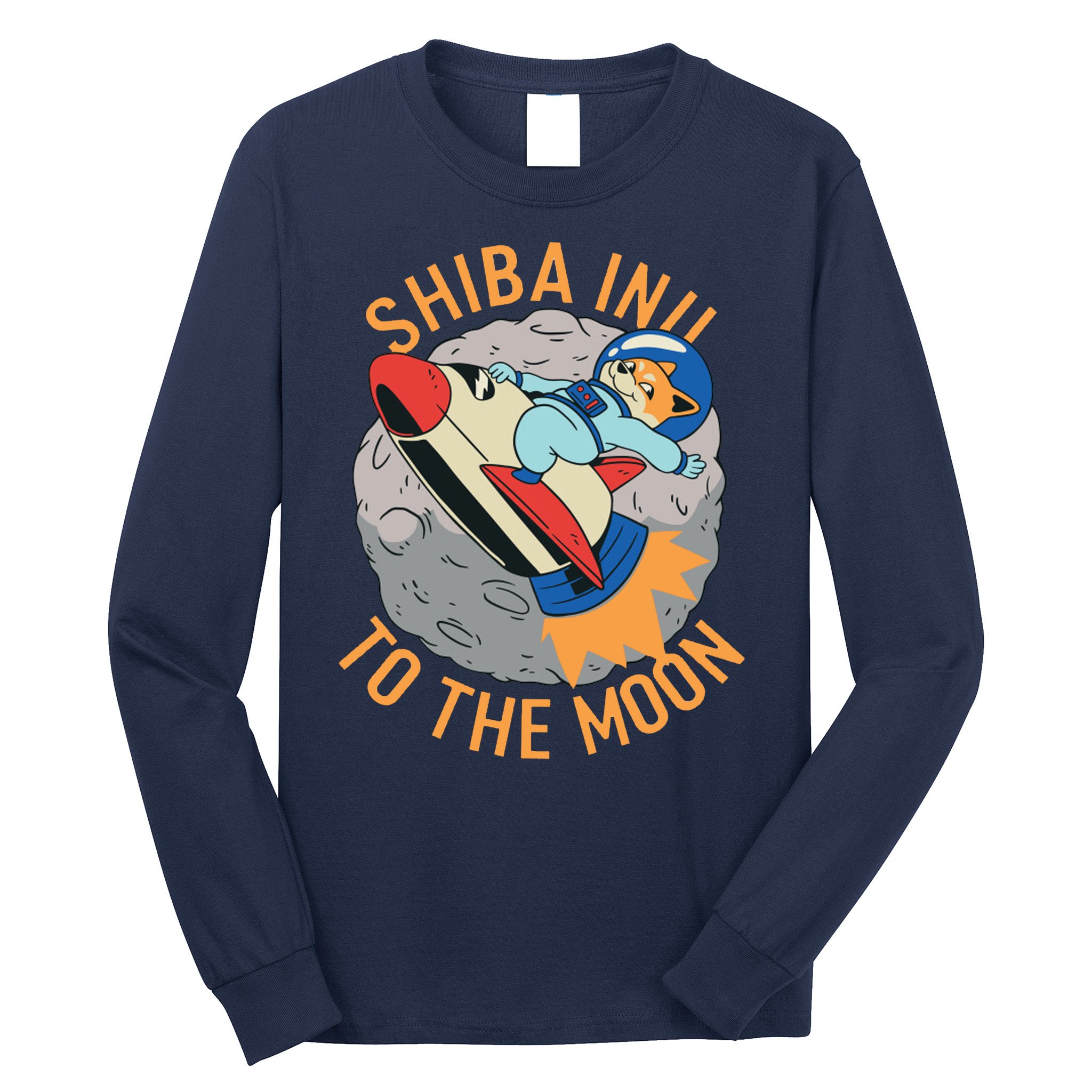 Shiba To The Moon Fox Rocket Ship Long Sleeve Shirt