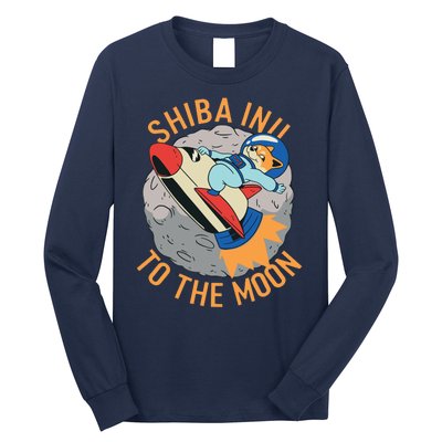 Shiba To The Moon Fox Rocket Ship Long Sleeve Shirt