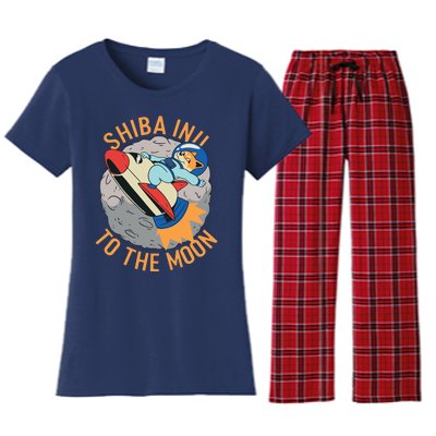 Shiba To The Moon Fox Rocket Ship Women's Flannel Pajama Set