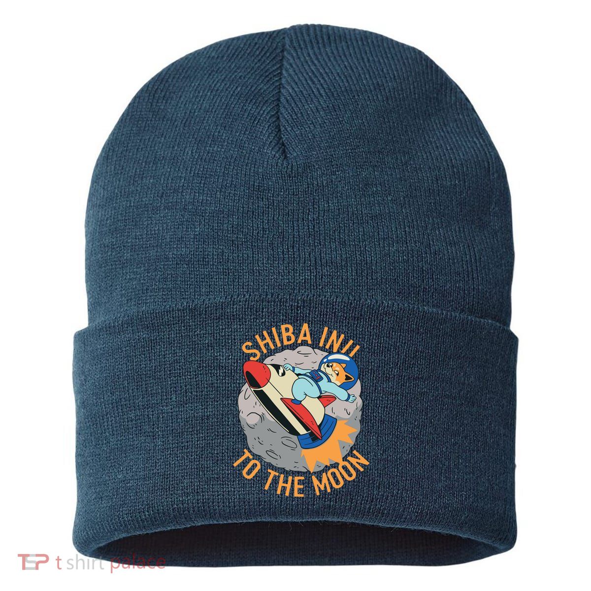 Shiba To The Moon Fox Rocket Ship Sustainable Knit Beanie