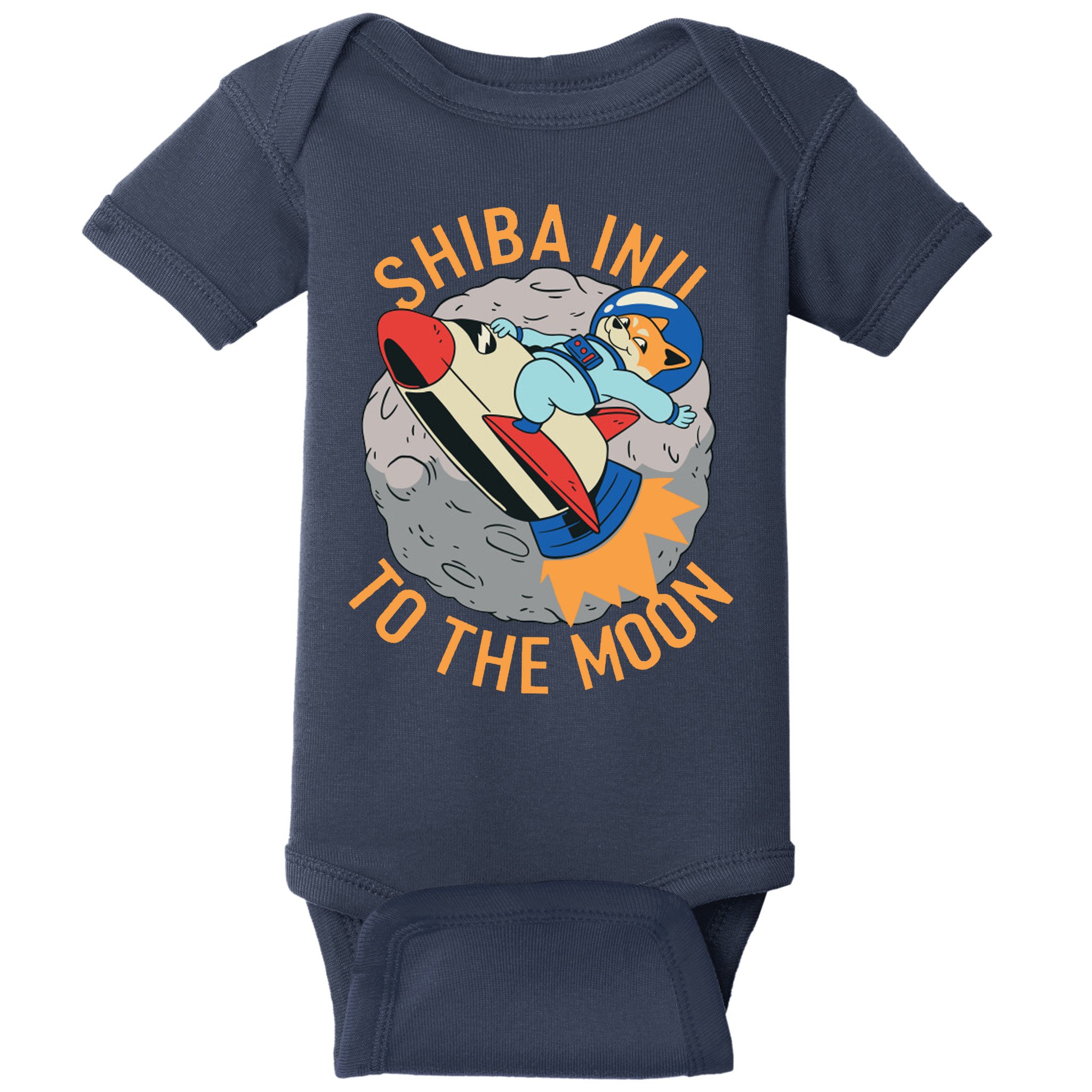Shiba To The Moon Fox Rocket Ship Baby Bodysuit