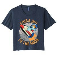 Shiba To The Moon Fox Rocket Ship Women's Crop Top Tee